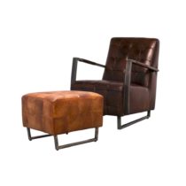 Lounge Sessel mit Hocker aus echt Leder